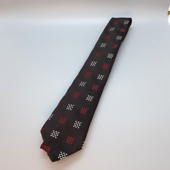 Vintage Signet Magic Wash Tie dark BROWN Geometric Retro Vintage Prep EUC 52x2.5 - Picture 6 of 6